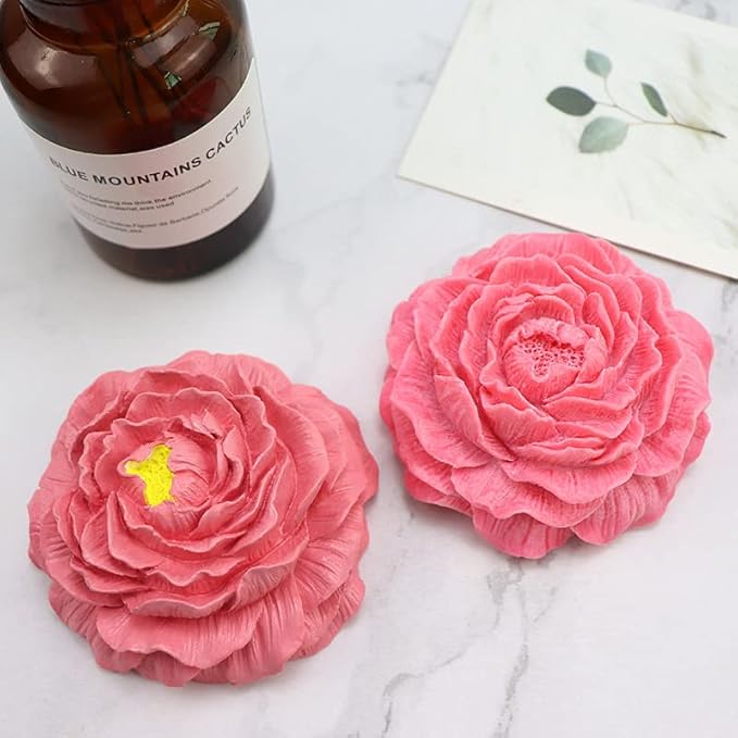 Cestony 3D Flower Peony Candle Silicone Molds for Making Candle Resin Pillar Aromatherapy gypsum Candles Wax Soap Flower Specimen Clay Craft
