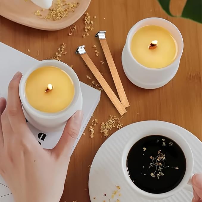 300pcs Wood Wicks for Candles Making,100pcs Wooden Candle Wicks and Base, Wick Stickers,for Soy Wax, Beeswax, Coconut Wax - DIY Candle Making Supplies for Beginners & Professionals