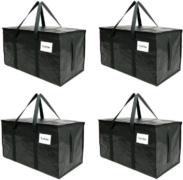 XL Moving Bag – 27"×14"×15.5" (25.4 Gal) Heavy-Duty Collapsible Storage Tote Zipper Lid & Tag Pocket — 4-Pack for Moving, College/Dorm, Laundry & Gym