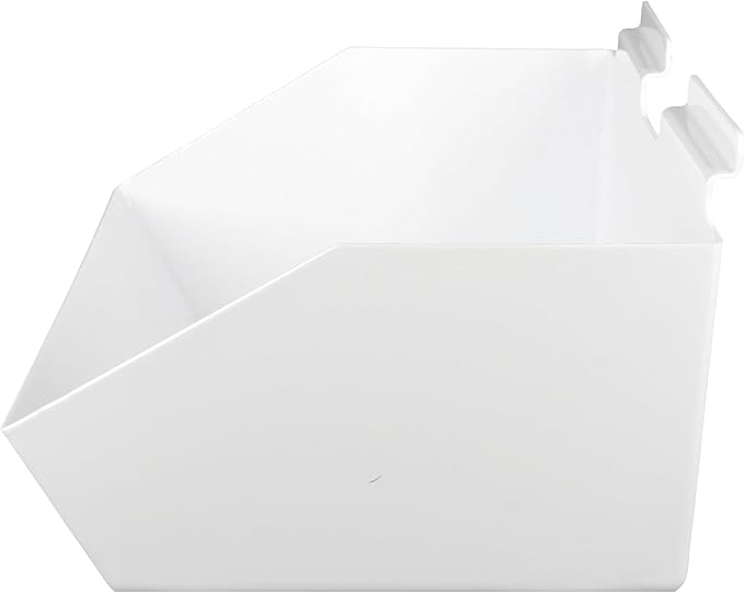 SSWBasics Slat Wall Accessory - Set of 2, 12 x 5 ½ x 9 ½ Inch White Plastic Slatwall Bins - Durable and Versatile Slat Wall Accessories for Organized Storage Solutions