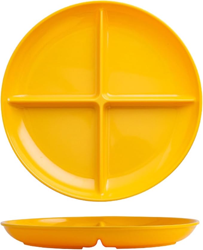 Yellow 4 Compartment Divided Plates Snacks Tray Dinner Plate,Food Grade Fruit Plates BPA Free - 1Pack