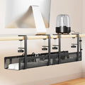 [Upgraded] 2 Pack Cable Management Under Desk Tray, Xpatee 27.6" No Drill Open Slots Cable Management Tray, Cord Wire Organizer Box with Clamp for Table Thickness up to 3" - No Desk Damage(Black)