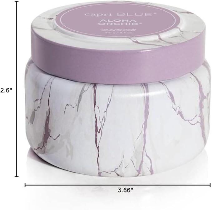 Capri Blue Modern Marble Printed Travel Tin Jar Candles - Luxury Decorative Candles for Home Scented - Long Lasting Soy Wax Blend - Aloha Orchid (8.5 oz)