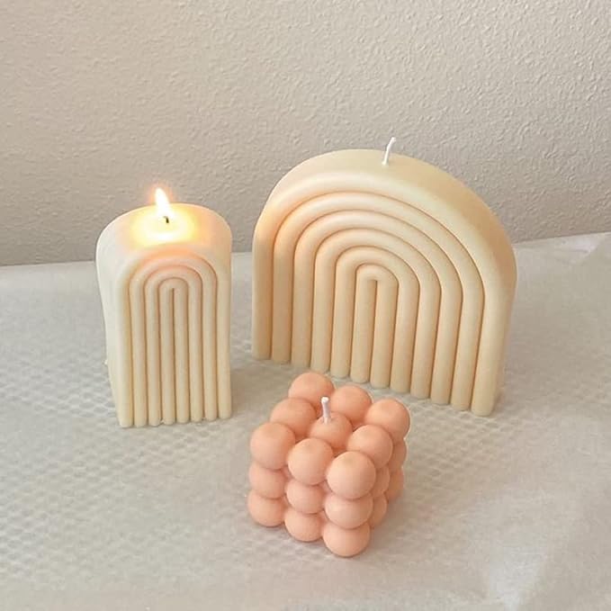 Geometric Rainbow Candle Mold, Striped U-Shaped Arch Scented Mold, Simple Lines Bridge Aromath Wax Mould for Candle Soap Wax Cake Mousse Ice Cream Making (6 Ring Long, Single-Sided)