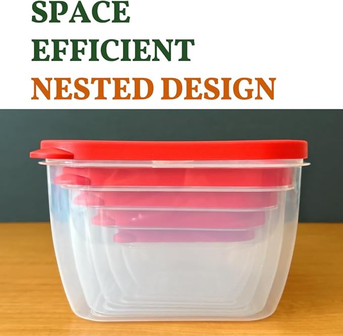10-Piece Food Storage Containers with Vented Lids, Airtight and BPA Free, Stackable, Microwave, Freezer, and Dishwasher Safe (Red)
