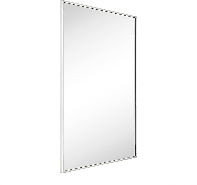 TEHOME Chrome Bathroom Vanity Mirror with Squared Corners, 24x32'' Silver Rectangle Stainless Steel Metal Framed Mirror for Bathroom