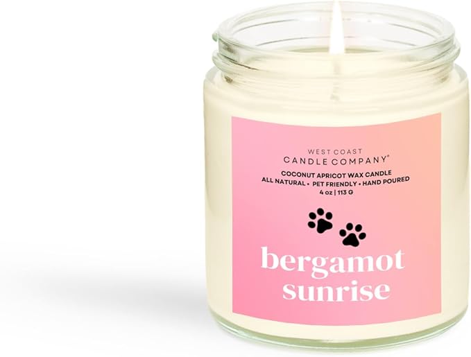 Bergamot Sunrise | Mini Pet Friendly Candle | Pet Safe | All Natural Clean Burning Soy | Non-Toxic | Dog & Cat Safe | Pet Odor Eliminator | Air Freshening Scented Candle | 4 oz