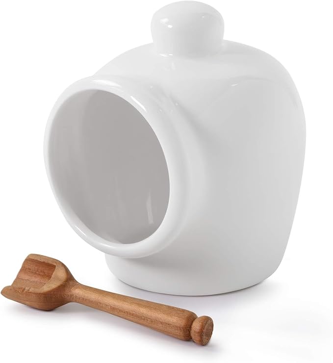 WM Bartleet & Sons 1750 T52W Traditional Porcelain Small Pig with Wooden Salt Serving Spoon-White, 9cm