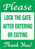 Please Lock The Gate After Entering Or Exiting Sign 12 X 8 Inch Metal Sign, Rustproof Aluminum, Multicolor