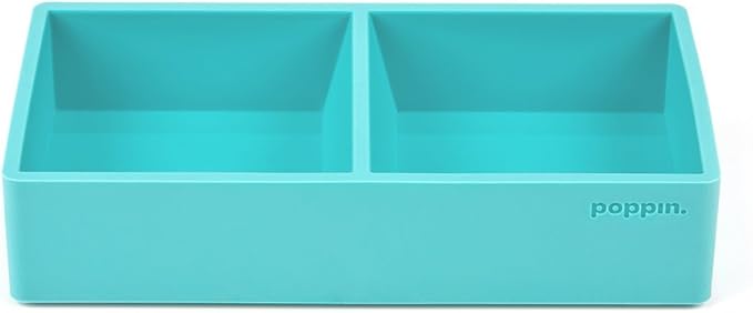 Poppin Softie This + That Tray, 2 Compartments, Silicone, 3 x 6.25 x 1.5, Aqua