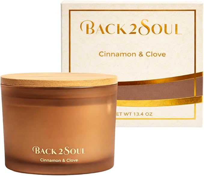 Non Toxic Candles 13.4 oz 50 Hours Burn Time, Scented Soy Candles, Clean Burning, Safe Non Toxic Design (Cinnamon & Clove)