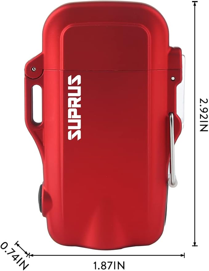 SUPRUS Waterproof 3 Modes of Flashlight Windproof Lighter Dual Arc Electric Rechargeable Dual Arc Plasma Lighters with Survival Emergency Whistle and Lanyard