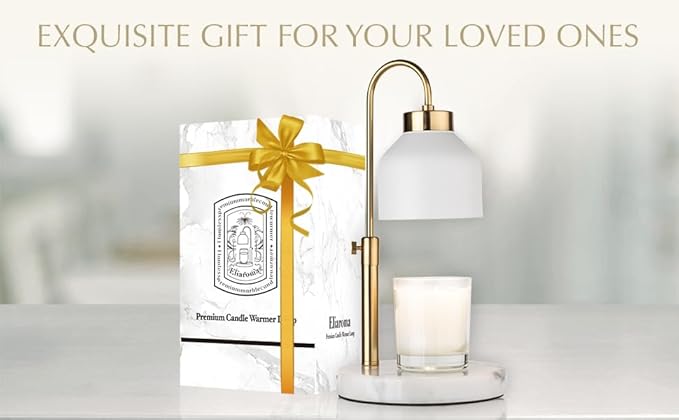 Marble Candle Warmer Lamp with Timer & Dimmer - Adjustable Height Electric Wax Melt Warmer fit for All Jar Candle Sizes, Premium Marble Base - Flameless Fragnance Lamp for Home Decor & Gifts