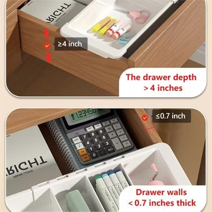 EooUooIP Sliding Drawer Tray with Adjustable Dividers, Expandable Kitchen Storage Organizer, Sliding Drawer Bin, Expandable Drawer Organizer, 2 PCS Drawer Organizer Trays For Utensils, Flatware, Junks