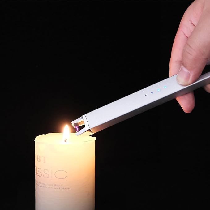 4 Pack Electric Candle Lighter USB Rechargeable Lighters Windproof Plasma Arc Lighters Flameless Type C Long Lighter with Safety Switch for Candle BBQ Camping Birthday Fireworks