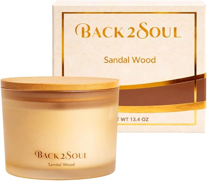 Non Toxic Candles 13.4 oz 50 Hours Burn Time, Scented Soy Candles, Clean Burning, Safe Non Toxic Design (Sandal Wood)