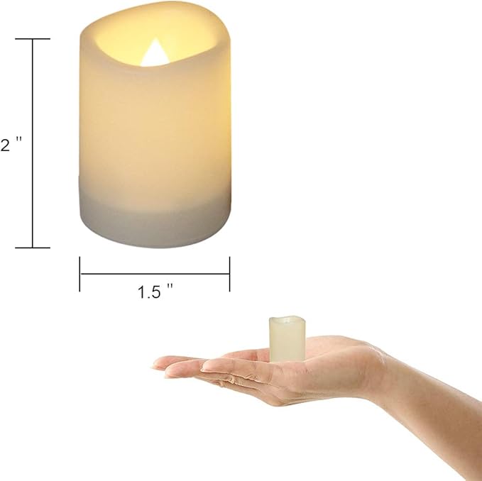 GenSwin Waterproof Outdoor Flameless Candles Flickering with Timer, Battery Operated LED Pillar Votive Tealight Candles(Battery Include), Set of 12 Plastic Warm Light(White, 1.5 x 2 Inch)