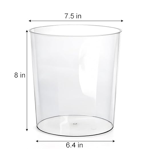 Okllen 6 Pack Clear Round Plastic Waste Baskets, BPA-Free Trash Can Bin for Bathroom, Kitchen, Office, Home, 8"x7.5"x6.4"