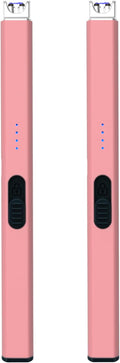 FIGHTSENSE USB Rechargeable Candle Lighter,Plasma Arc Windproof Flameless Long Electric Lighter with Safety Switch,LED Battery Display,Used for BBQ Fireplace,Camping,Stove Kitchen (Pink)