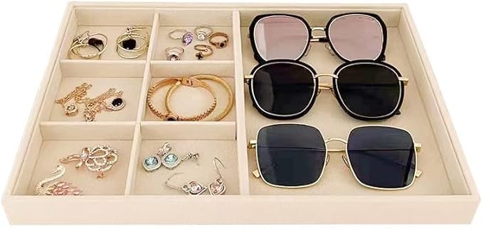 Large Light Beige Premium Quality Velvet Jewelry Display Box Tray Stackable Practical Trade Show Home Store Drawer Divder Closet Organization