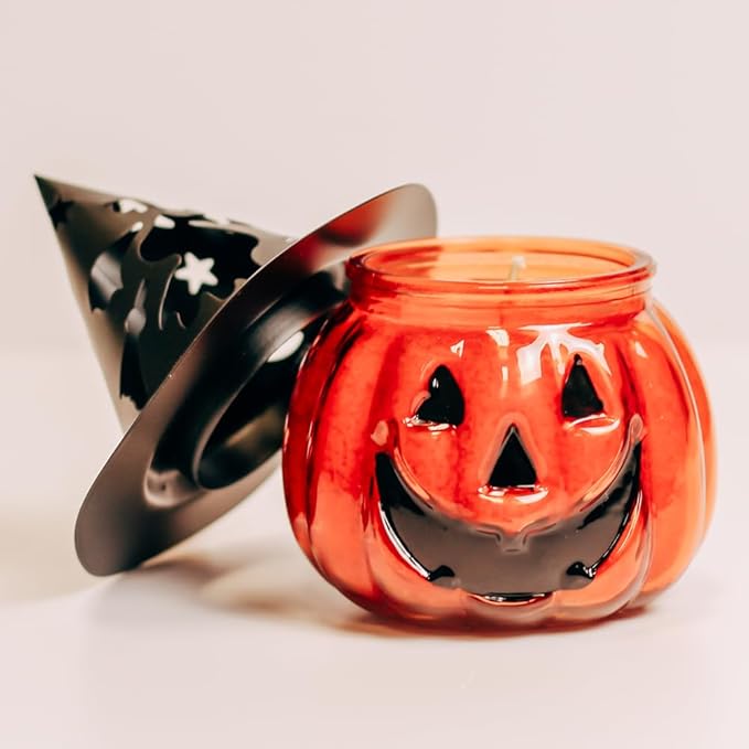 A Cheerful Giver Punky Pumpkin Jar Candle - Fun and Spooky Candle for Halloween Decorations - Uniquely Shaped Candle Jars for Indoor/Outdoor Decor - Orange, Cinnamon, Clove Scent - 10 Oz