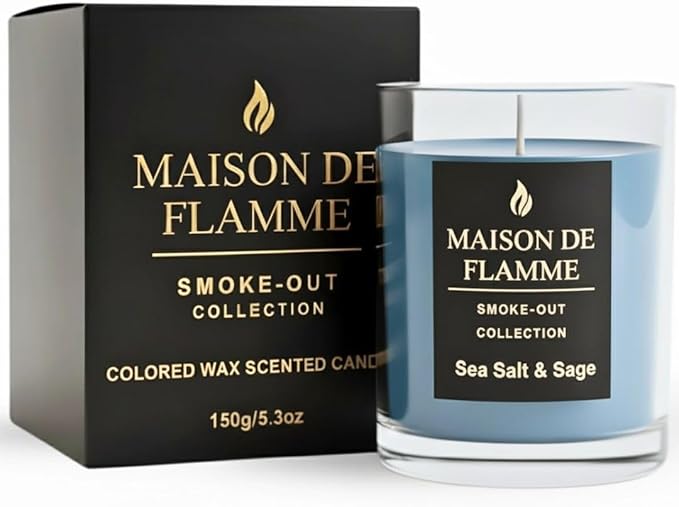 Smoke Odor Eliminating Candle – Sea Salt & Sage Soy Wax Candle for Kitchen, Apartment & Home Smells, Long Lasting Odor Neutralizing Scented Candle, 150g / 5.3 oz – Maison De Flamme