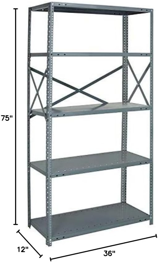 Quantum Storage Systems 75-1236-5 IRONMAN Solid Heavy Duty 5 Shelves 75" H x 36" W x 12" D