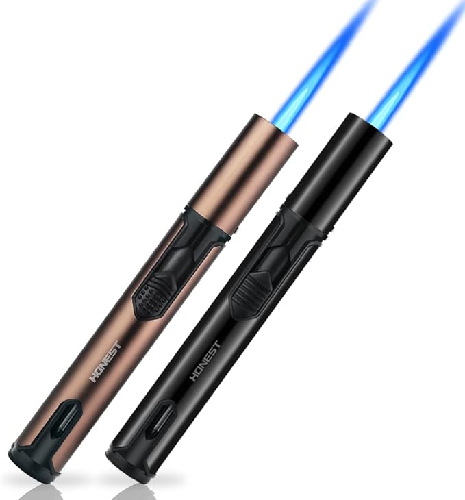 PROMISE Metal Lighters Butane Lighters Refillable Single Jet Flame Lighter Shipped Without Gas (Black&Brown)