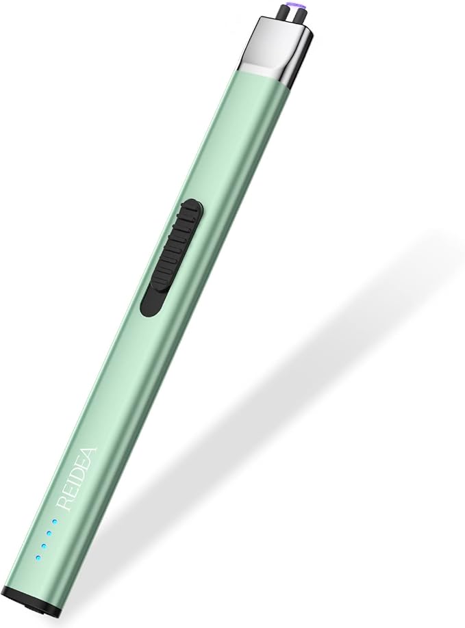 REIDEA Electric Lighter for Candle Lovers, Windproof Flameless USB Rechargeable Arc Lighter with Safe Button and Power Indicator for Candle, BBQ and Fireworks, R1, Mint Green