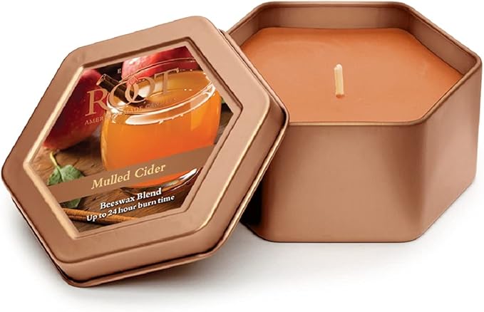 Root Candles Fall Scented Candles in Travel Tin 24-Hour Honeycomb Traveler Handcrafted Beeswax Blend Candle, 4-Ounce, Mulled Cider
