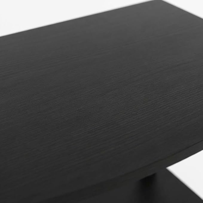 Furnifact Blackwood and Black 3 Tier TV Stand, Modern Living Room Media Console with Storage Cabinet, Wooden Construction and Sleek Entertainment Design