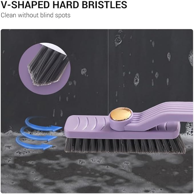 Multi-Function Rotating Crevice Cleaning Brush with Scraper, 360 Degree Rotating No Dead Corners Hard Bristle Crevice Gap Brush Tool for Bathroom Household Kitchen (White)