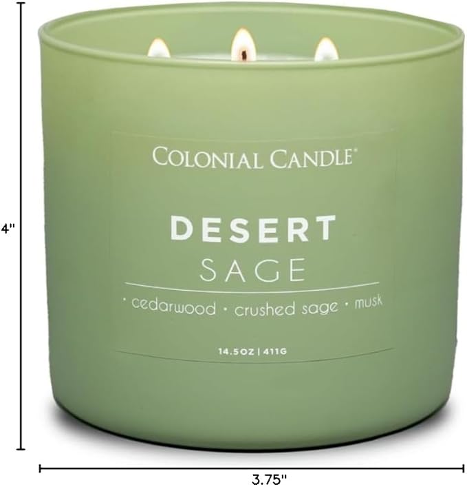 Colonial Candle Desert Sage Scented Jar Candle, Pop of Color Collection, 3 Wick, 14.5 oz - Up to 60 Hours Burn