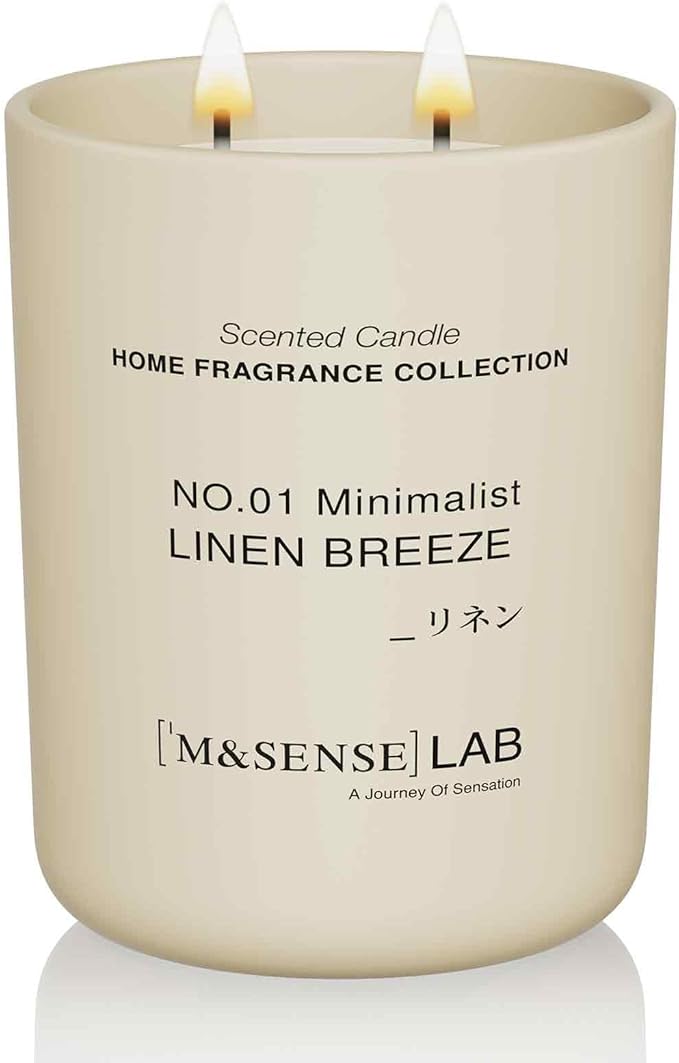 M&SENSE Natural Soy Large Candle| Linen Breeze | 16.6 oz, 95H Burn | Mini Spring Scented Candles for Relaxation, Valentines Day Gift, Home Décor | for Bedroom, Office, Party