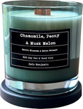 100% Soy, Highly Scented, Hand Poured Soy Candle (Chamomile, Peony & Musk Melon (Wooden Wick))