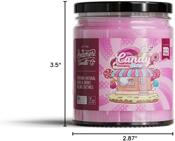 Beamer Candle Co. - Candy Store Candle – Sweet Peppermint Scent – Notes of Peppermint, Fresh Mint & Vanilla - Odor Eliminating - High Fragrance - Medium 7oz Glass Jar - 55 Hour Burn Time