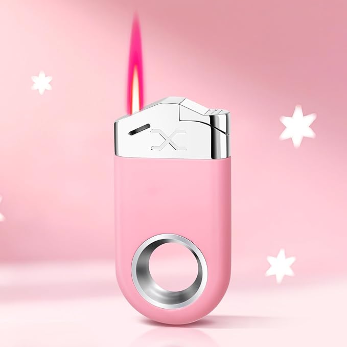 Cool Torch Lighter, Creative Fidget Lighter, Jet Flame Keychain Lighters Refillable Butane Torch for Candle BBQ, EDC Pocket Lighters, Unique Gifts for Men Women (Pink)