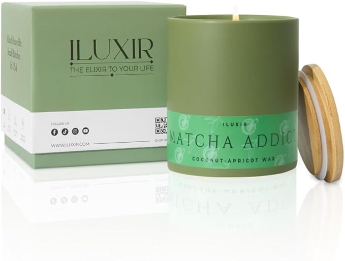 Matcha Scented Candle – Long Burning & Non-Toxic Perfumed Candles, Green Tea, Citrus & Sandalwood, Handcrafted Aromatherapy Candle for Matcha Lovers – (13 oz with Bamboo Lid)