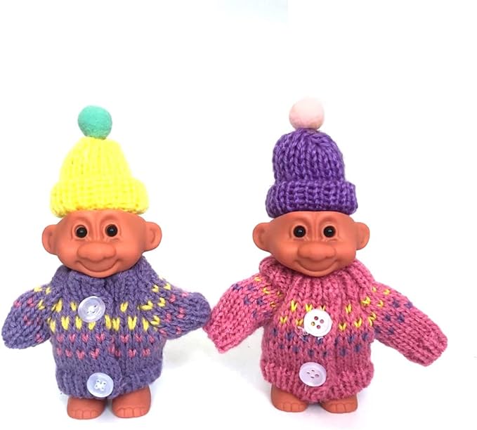 2 Pack Cute Troll Dolls Lighter Case Silicone Funny Mini Dolls Lighter Sleeve with Sweater &Hat for 3.2in Regular Lighter (Lighter not Included) (Purple & Pink)