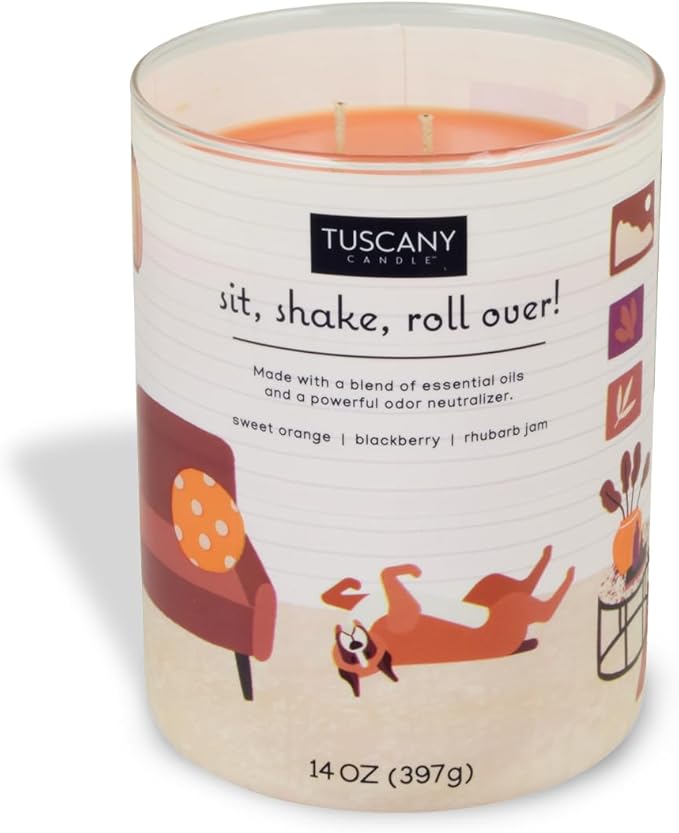 Tuscany Candle Sit, Shake, Roll Over: BlackBerry & Orange Scented Pet Odor Neutralizing Candle, 14 oz