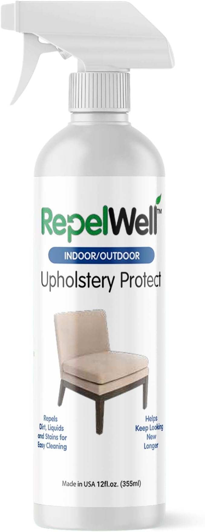 RepelWell Upholstery Protect Stain & Water Repellent Spray (12oz) Eco-Friendly, Pet-Safe Spray Keeps Your Fabric, Leather & Suede Upholstery Looking Like New