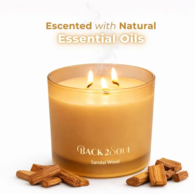 Non Toxic Candles 13.4 oz 50 Hours Burn Time, Scented Soy Candles, Clean Burning, Safe Non Toxic Design (Sandal Wood)