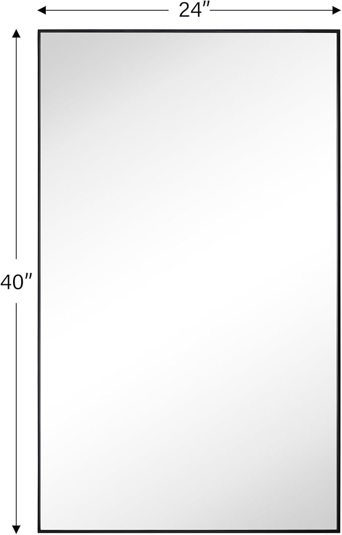 TEHOME Black Bathroom Vanity Mirror with Squared Corners, 24x40'' Matt Black Rectangle Stainless Steel Metal Framed Mirror for Bathroom