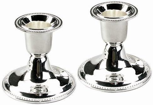 The Dreidel Company Silver Candle Holders, Shabbat Candle Sticks, Ornate Silver Plated Design, 2.5 Inches (2-Pack)