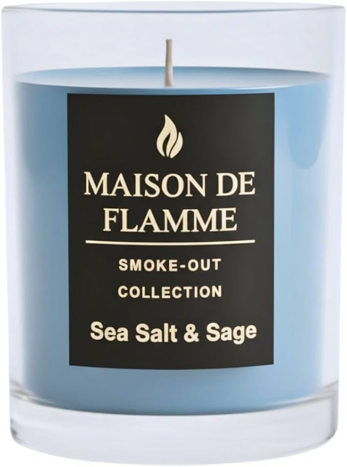 Smoke Odor Eliminating Candle – Sea Salt & Sage Soy Wax Candle for Kitchen, Apartment & Home Smells, Long Lasting Odor Neutralizing Scented Candle, 150g / 5.3 oz – Maison De Flamme