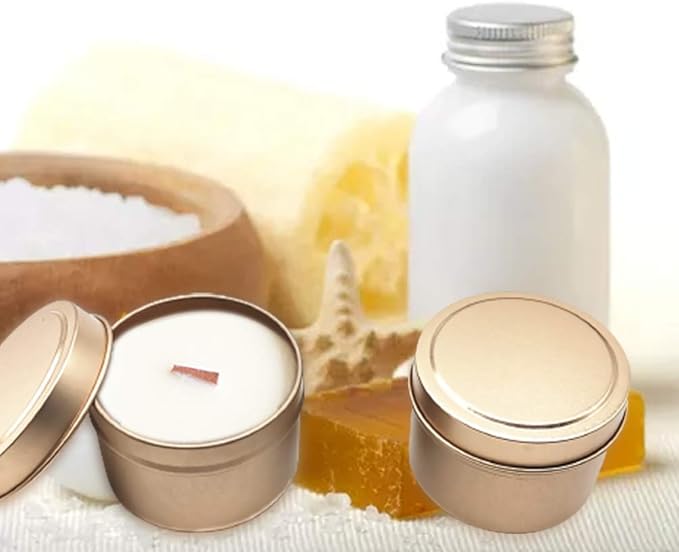 TJH 24 Pieces Candle Tin, 4 oz Holiday Candles, Candle Containers, Travel Tins, Candle Jars for Candle Making (Frosted Gold)