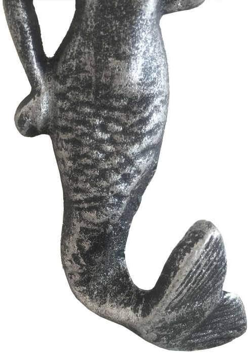 Handcrafted Nautical Decor Antique Silver Cast Iron Mermaid Hook 6" - Mermaid Decoration - Decorative Wall