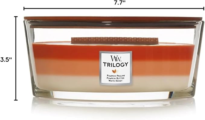 WoodWick Pumpkin Gourmand Trilogy Holiday Candle Gifts for Women and Men, 16 oz Ellipse Trilogy Candle with Crackling Wick