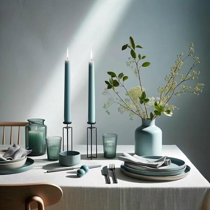 12-Inch Tall Dripless Taper Candles Set of 4 - Turquoise Tapered Candles, Perfect for Spring - Smokeless, Unscented, Long Burning - Hand Poured, Colored Tall Candlesticks - Teal