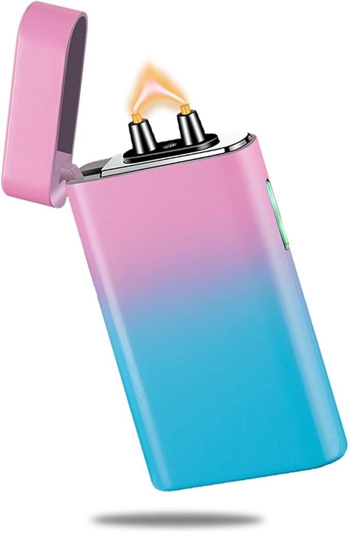 Arc Lighter Rechargeable USB C Electric Lighter Electronic Plasma Lighters Metal Chargeable Lighters with LED Dazzling Power Display Design for Outdoor, Camping, BBQ (PinkBlue)